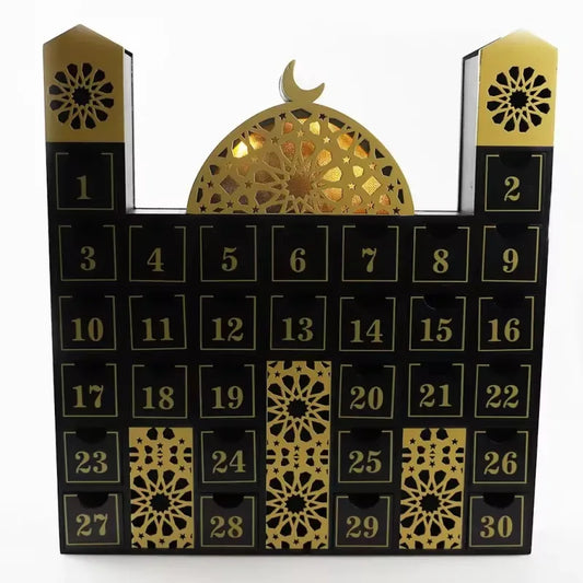 Ramadan Luxus Holzkalender mit LED-Licht (erhältlich in Weiß oder Schwarz) -Variante1