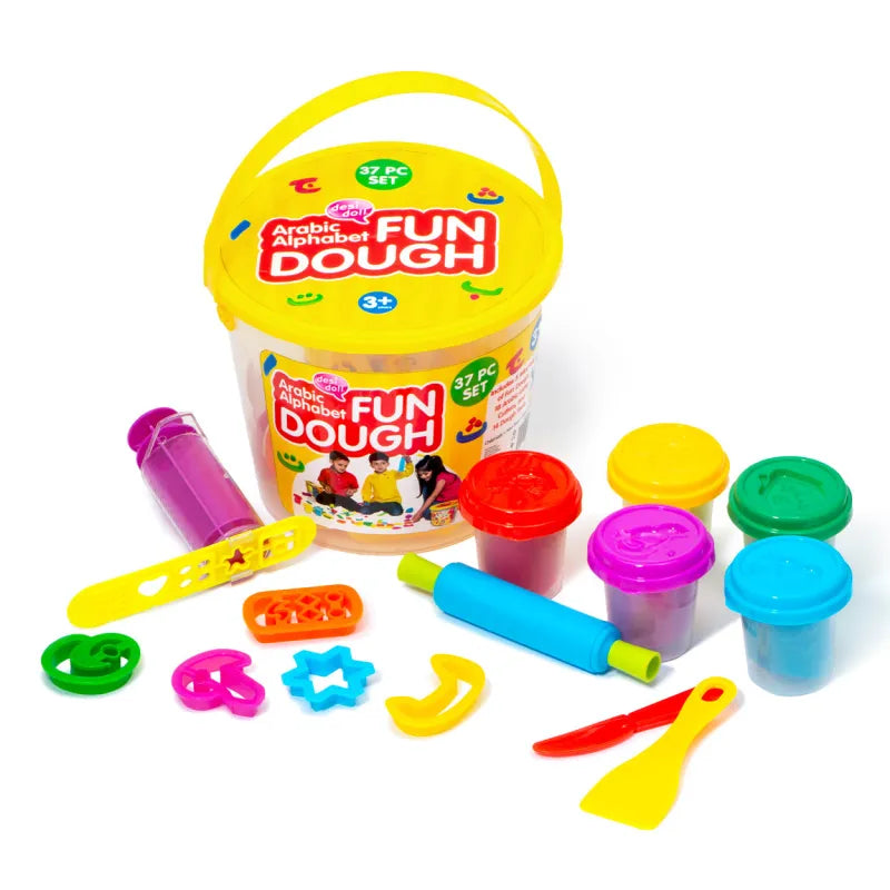 Kleurrijke Fun Dough speelset met klei en gereedschap voor Arabische letters
