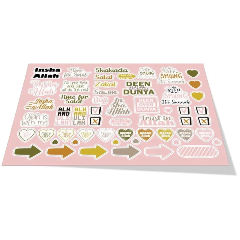 Islamitische stickerbladerset beloningsstickers pink voor versieren en cadeausstijl