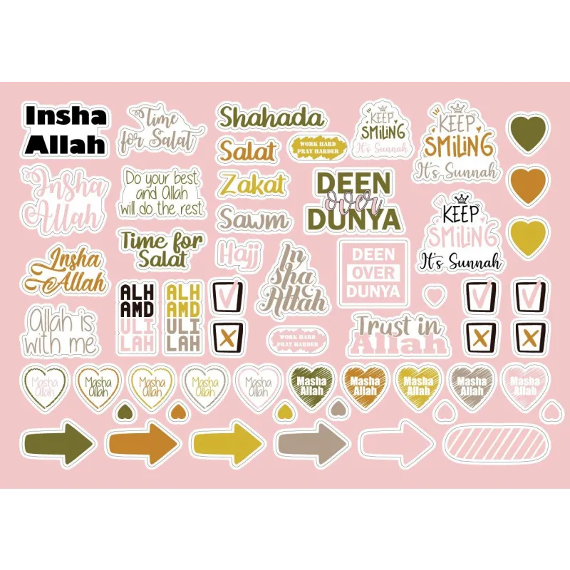 Islamic sticker sheet with Beloningsstickers pink for decoration and Islamic themes