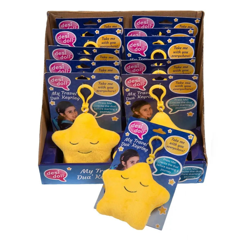 Gele ster sleutelhanger Dua Ster met glimlachend gezicht en lus