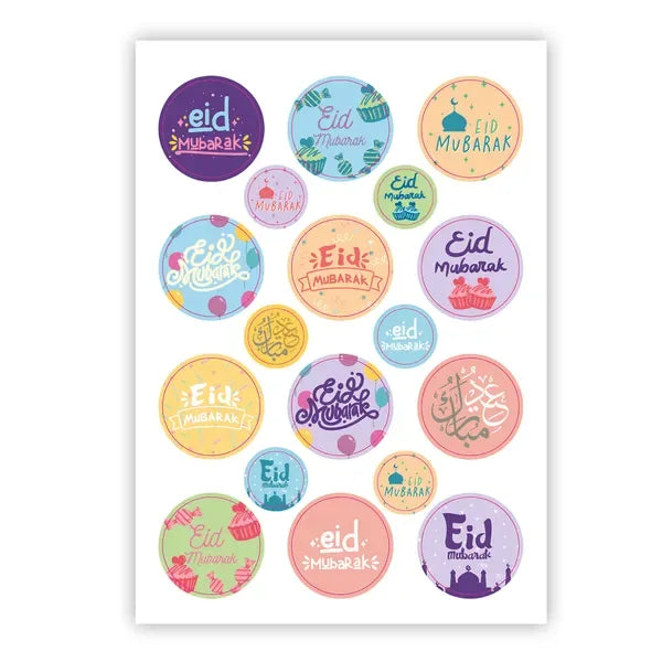 Eid mubarak uitdeelstickers voor kinderen (20 vellen) - Islamtoys.eu