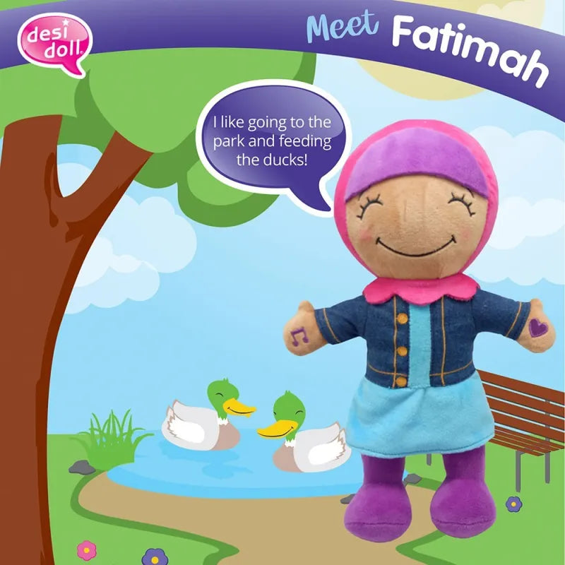 Smiling little Muslim plush doll hijab Fatimah interactieve pop for children