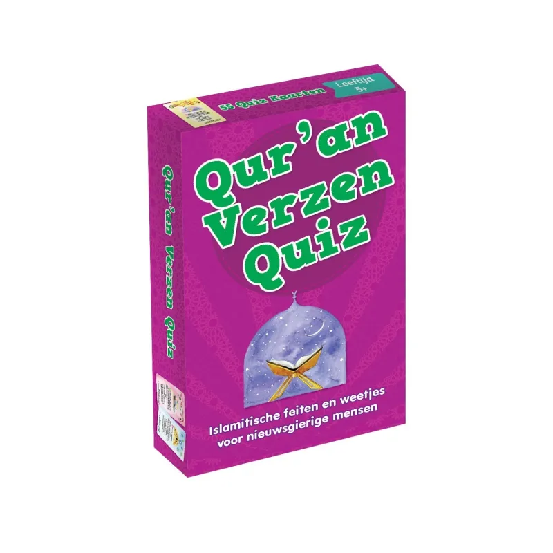 Koran verzen quiz kaarten met open Koran onder maan voor verzen quiz spel