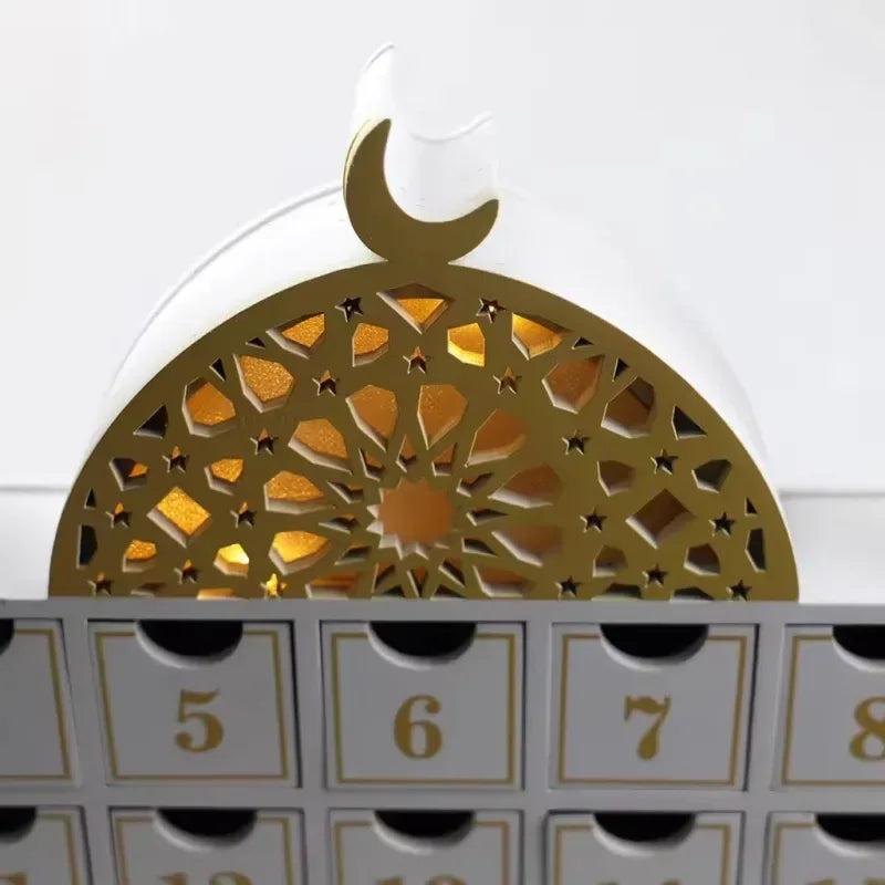 Ramadan Luxus Holzkalender mit LED-Licht (erhältlich in Weiß oder Schwarz) -Variante1
