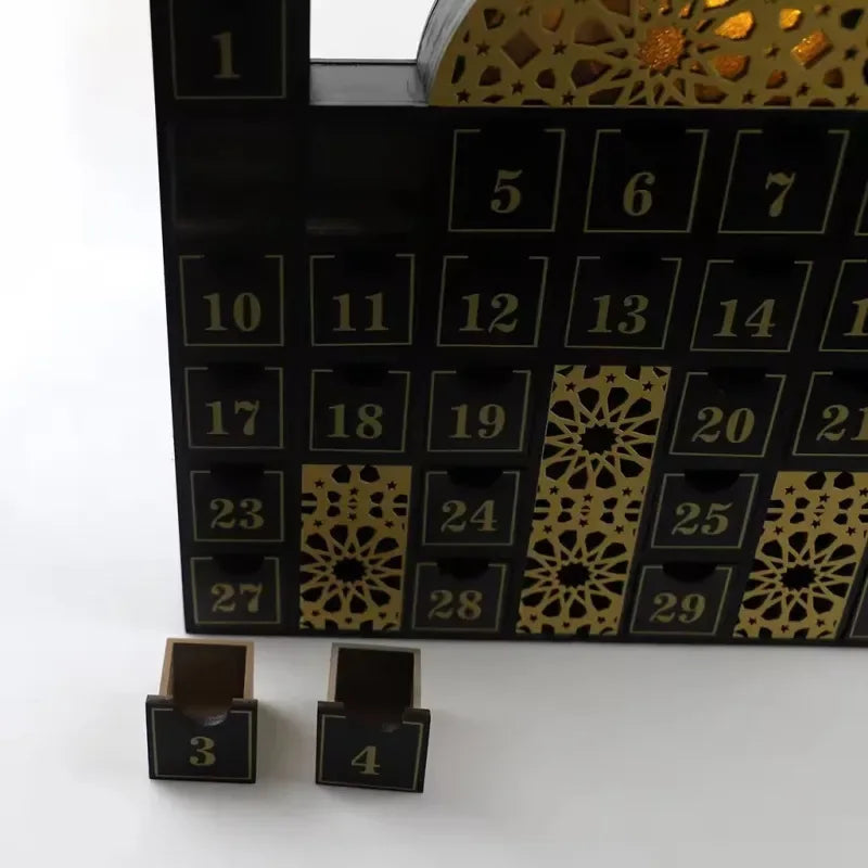 Ramadan Luxus Holzkalender mit LED-Licht (erhältlich in Weiß oder Schwarz) -Variante1