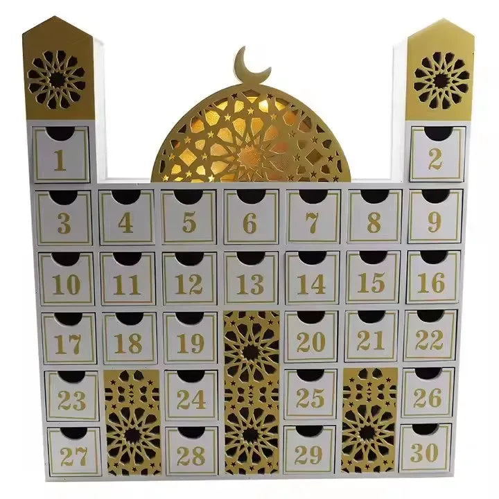 Ramadan Luxus Holzkalender mit LED-Licht (erhältlich in Weiß oder Schwarz) -Variante1