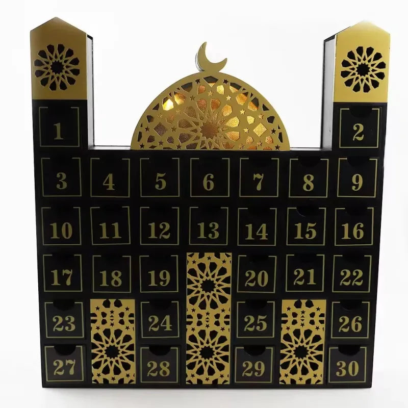 Ramadan Luxus Holzkalender mit LED-Licht (erhältlich in Weiß oder Schwarz) -Variante1