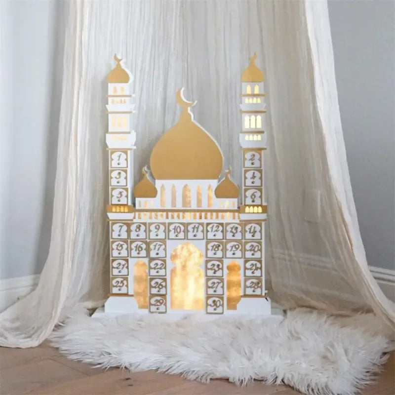 Ramadan Luxe houten kalender met LED licht (verkrijgbaar in wit of Zwart) -Variant2 - Islamtoys.eu