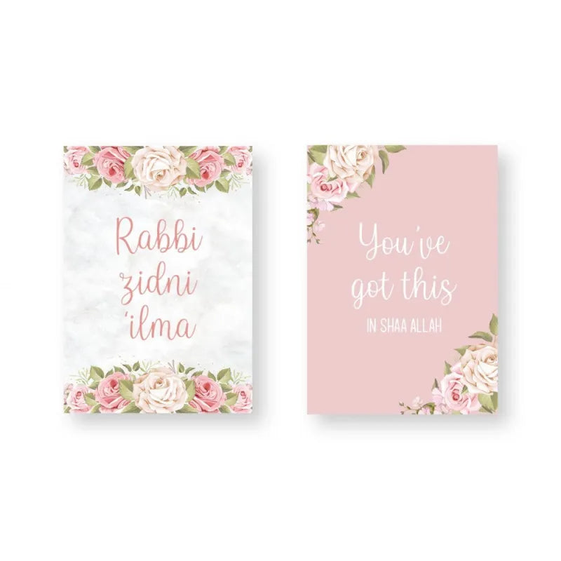 Twee bloemthema kunstafdrukken met schriften rabi zidni en schriften rabi stijl