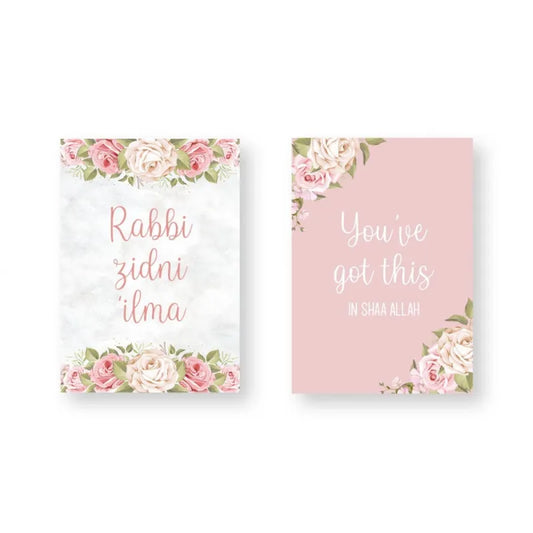 Twee bloemthema kunstafdrukken met schriften rabi zidni en schriften rabi stijl