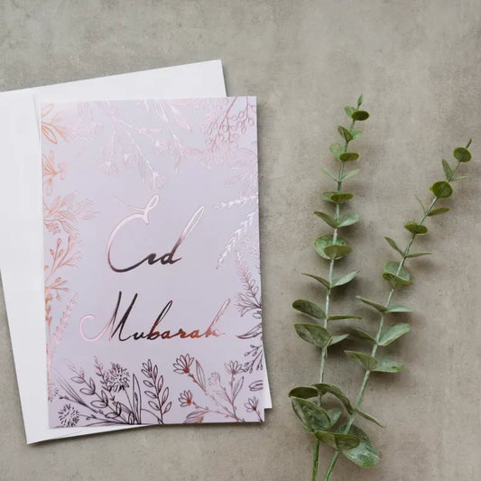 Wenskaart Eid mubarak -rosé goud (per 6 verpakt) - Islamtoys.eu