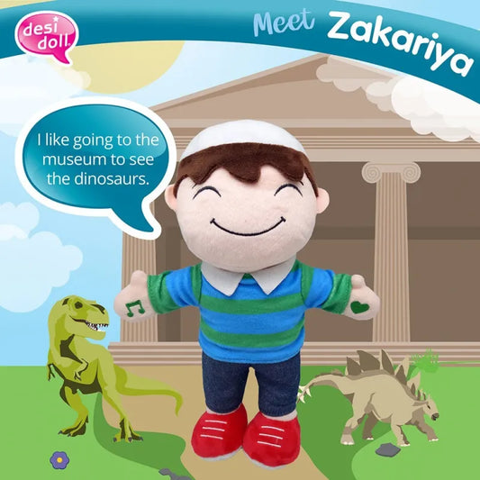 Zakariya interactieve islamitische pop met gestreepte trui en rode schoenen